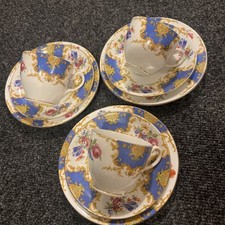 GROSVENOR CHINA WINDSOR CUP SAUCER & TEA PLATE TRIO FLORAL RARE x 3