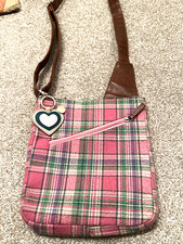 Lovely Brodie Pink Plaid/ Leather Crossbody Bag with New Oliver Bonas Keyring