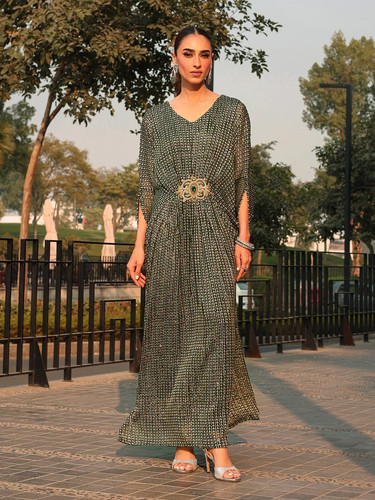 Jade chiffon cape with sequin - jade,