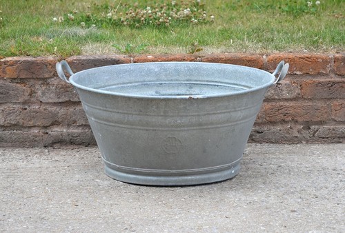 Old galvanised washing bowl - galvanised,
