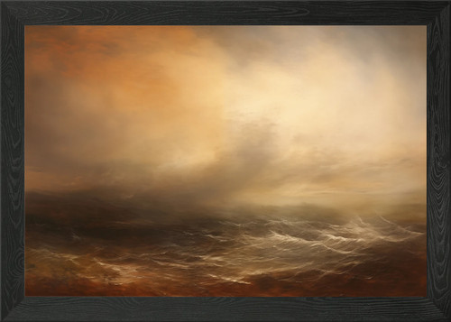Golden stormy sea framed - sea, wall