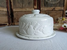 VTG XL White Embossed Harvest Fruit Ceramic Cheese Cake Dome Cloche Cover +Plate
