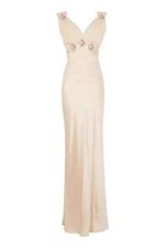 Topshop Nude Peach Silk Floral Embroidered Maxi Long Sleeveless Dress Size 10