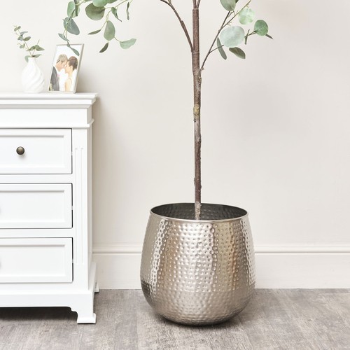 Large round silver hammered