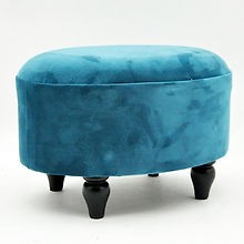 Footstool Blue Velvet Oval