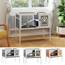 PawHut Wooden Rabbit Hutch, Small Animal House w/ Removable Tray, Openable Roof