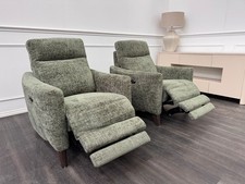 Furniture Village Pair Petit Olive Fabric Armchairs Power Recliner