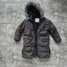 5 - 6 Year Girls Coat Black Fluffy / Furry Hood From George.