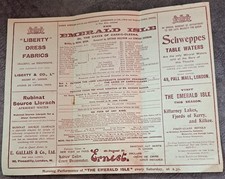 1901 D`Oyly Carte programme The Emerald Isle Gilbert & Sullivan Savoy Theatre