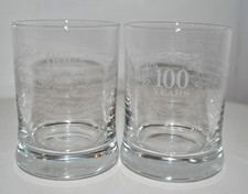 Famous Grouse- 2x Whisky Glasses-Vintage etched rocks glass-100 year Collectable