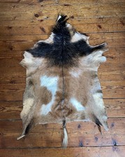New Moroccan Goat Skin & Leather Hide Rug, 35 x 26 inches. 100% Real & Authentic