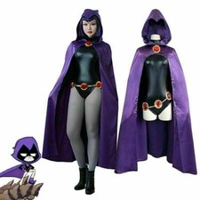 UK Women Cosplay Teen Titans Raven Halloween Costume Fancy Dress Purple Outfits