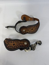 Vintage Western Cowboy Boot Spurs & Leather Straps Elaborate Decorative Leather