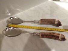 2 Rare Unique Antique Scottish Stags Horn Antler Serving Spoons Pair