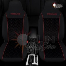 Vauxhall Crossland 1+1 Luxury Quilted Black Seat Covers with Red Piping and Logo