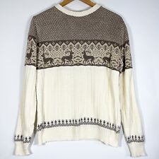 VINTAGE Stag Reindeer Jumper Knitted Winter Sweater Ladies Brown Cream Size M