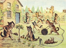 LOUIS WAIN - KITTENS IN GARDEN