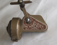 VERY VINTAGE J.W YOUNG & SONS THE AMBIDEX FISHING REEL + ORIGINAL BAG. ALL WORKS
