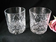 Pair of Lead Crystal Cut Glass Whisky Tumblers Rocks Spirits Glasses (CW7)