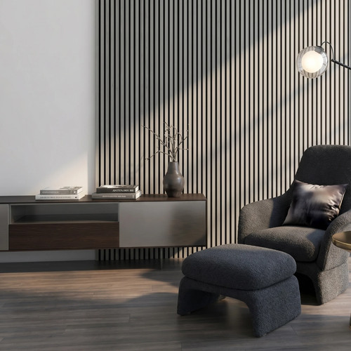 Silver oak slatted acoustic - oak,