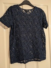 Next Women's Navy Blue Lace Top Size 8 Short Sleeve