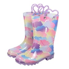 A2Z 4 Kids Girls Wellington Boots Rainbow Cloud Children PVC Wellies Muddy Shoes