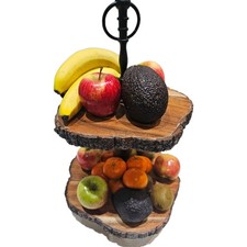 Rustic Wooden 2 Tier Fruit Stand for Kitchen Counter