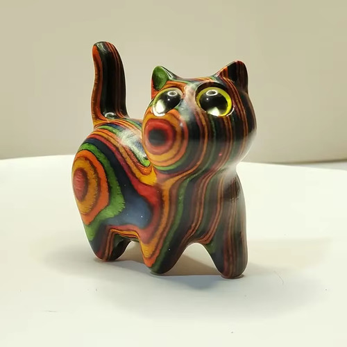 Painted wooden kitten - 1,
