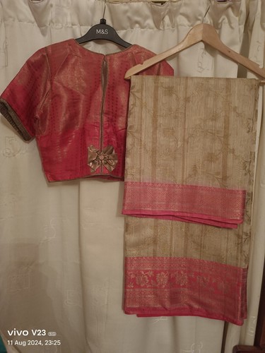 Rangoli half silk gold - rangoli,half-silk, gold&pink