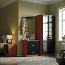 Walnut/Black High Gloss Bedroom 3 Piece Trio Set Wardrobe Chest Bedside