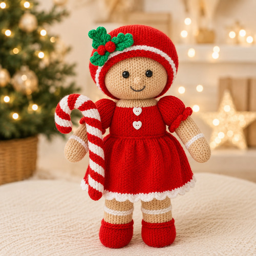 Gingerbread girl toy knitting - gingerbread,