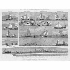 LONDON Models of Fishing Boats & Gear at the Fisheries Exhibition-Old Print 1883