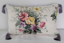 Cushion Cover Vintage Grafton Floral Fabric & Velvet With Tassels 23" x 14" 