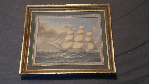 Antique sailing ship oil - , on
