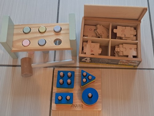 Three wooden toys puzzle - three, toys: