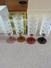 Orla Kiely Atomic Flower Champagne Glasses with Coloured Stems x 4 Boxed VGC