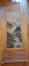 Vintage Large 182x53cm Japanese Hanging Scroll Mountain Landscape Made In Japan