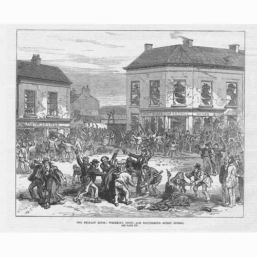 Belfast rioters wrecking shops - wrecking,