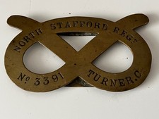 Boer War North Staffordshire Regiment Brass Bed Plate C Turner Service no 3391