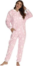 Women 1Onesie Adult Pajamas One Piece Long Sleeve Fleece Hooded Jumpsuit size M