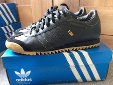 Adidas ROM vintage U.K. 8.5 all black Leather Gold Gum Men's Shoes 2003? OG BOX