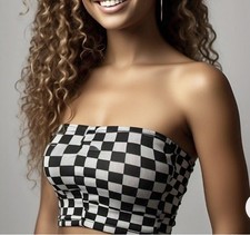 Women Checker Boob Tube Girls Strapless Sexy Bandeau Causal Stretchy Bra Top 