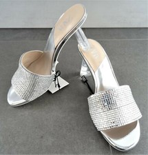 ZARA SILVER SPARKLY METHACRYLATE MID-HEEL MULE SANDALS SIZE UK 4 EU 37 US 6.5