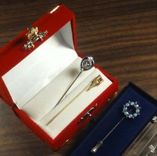 3 Art Deco Stick Pins + Box &