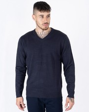 Mens V Neck Jumper Long Sleeve Sweater Classic Plain Pullover Top 100% Acrylic