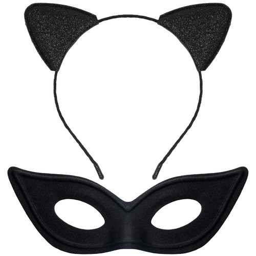 Black cat woman mask - black, ears