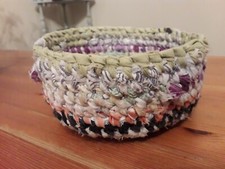 Upcycled Amish Knot Rag Rug Basket - mixed of colours