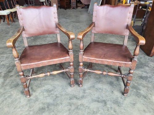 Pair vintage two oak carver