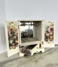 Large Upcycled Vintage Wooden Jewellery Storage Box - cream Vintage Perfumes