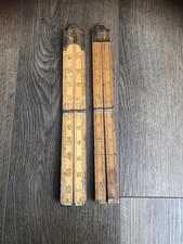 2 Vintage Box Wood And Brass Folding Measuring Stick Rulers 